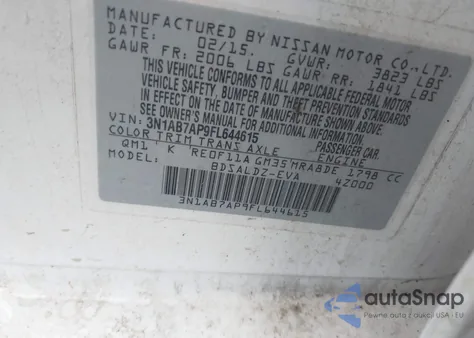 2015 Nissan Sentra Sv z USA, uszkodzony, nr VIN 3N1AB7AP9FL644615